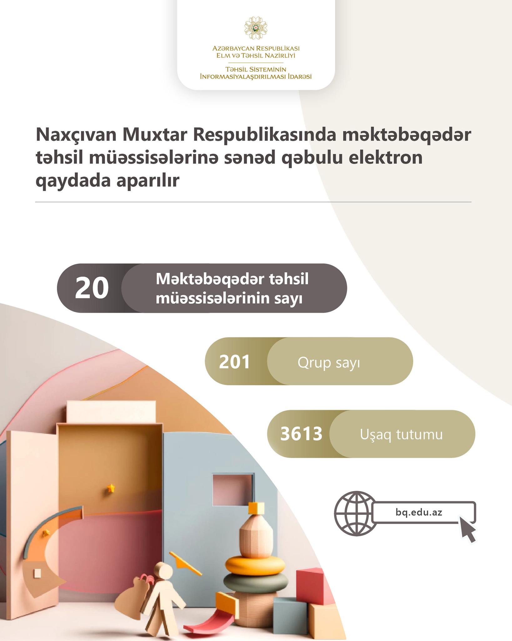 Naxçıvanda məktəbəqədər təhsil müəssisələrinə sənəd qəbulu elektron qaydada aparılır